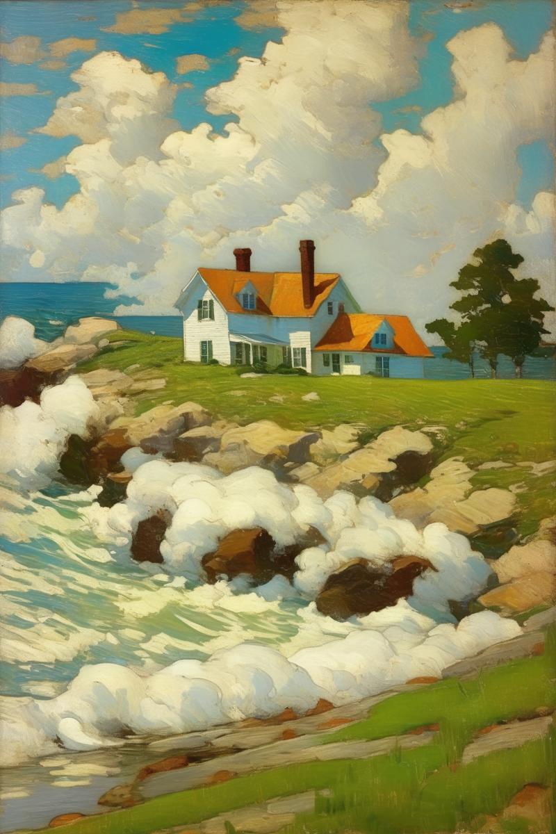 01031-2336243623-_lora_William Langson Lathrop Style_1_William Langson Lathrop Style - coastal farmhouse with waves, cumulus clouds, in the style.png